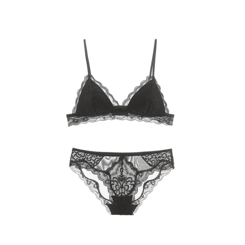 Sexy Women Lace Bra Set Thin Cotton Triangle Cup Comfortable Ladies Small Chest Lingerie Set