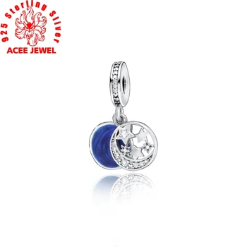 

2019 autumn New 925 Sterling Silver Beads Moon & Blue Sky Dangle Charms Pendant fit Original Bracelets Women DIY Jewelry