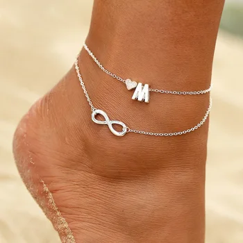 

Charm Ankle Chain Anklet Bracelet Foot Jewelry Sandal Beach Multi Layer Letter Heart Simple Anklets For Women Leg Chain