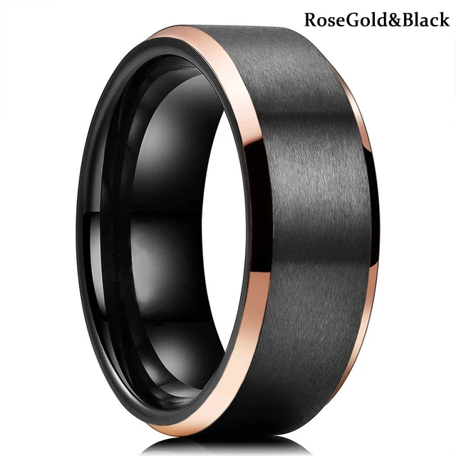 6 Colors Simple 8mm Men Tungsten Carbid Ring Gold Blue Black Matte Finish Beveled Polished Edge Engagement Ring Men Wedding Band Style 27