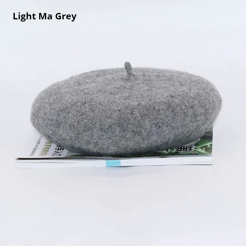 light ma grey Детский высококачественный берет из чистой шерсти для девочек, модные однотонные зимние шапки в британском стиле для мальчиков, шапочка на плоской подошве, фетровые береты для девочек, детская шапка - Цвет: light ma grey