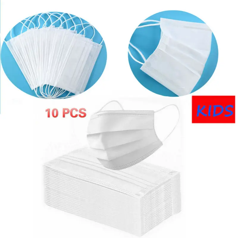 

10PCS Children Disposable Mask White Non-Woven 3 Ply Filter Outdoor Anti Dust Protective Mouth Loop Face Mask Face Cover