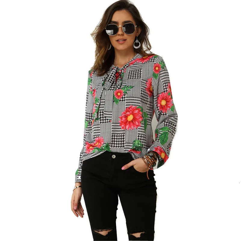 

Floral Blouses Women Bow Collar Long Sleeve 2020 Spring Summer Tops Vintage Womens Tops And Blouses Chemise Femme