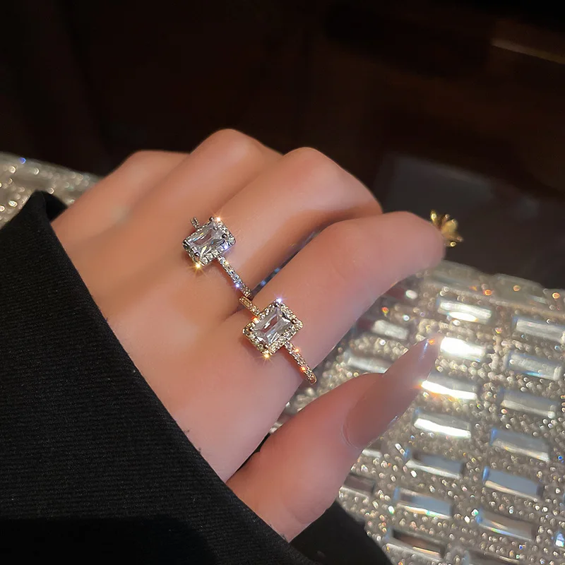Fashion  Gold Zircon Adjustable Open Finger Ring Women Wedding Jewelry Gift 