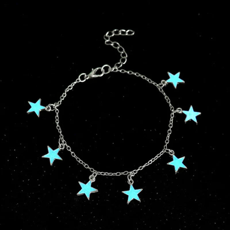 

European And American-Style Ladies' Beach Blue Luminous Five Point Star Tassled Anklet Luminous Five Point Star Anklet Jewelry
