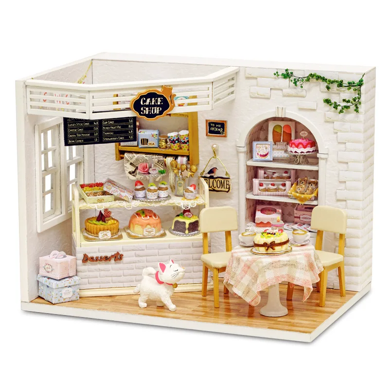ACAMPTAR Muneca Muebles de la casa de Bricolaje Miniatura del Polvo de la Cubierta 3D Miniaturas Dollhouse de Madera Juguetes para los ninos de la Torta Diario