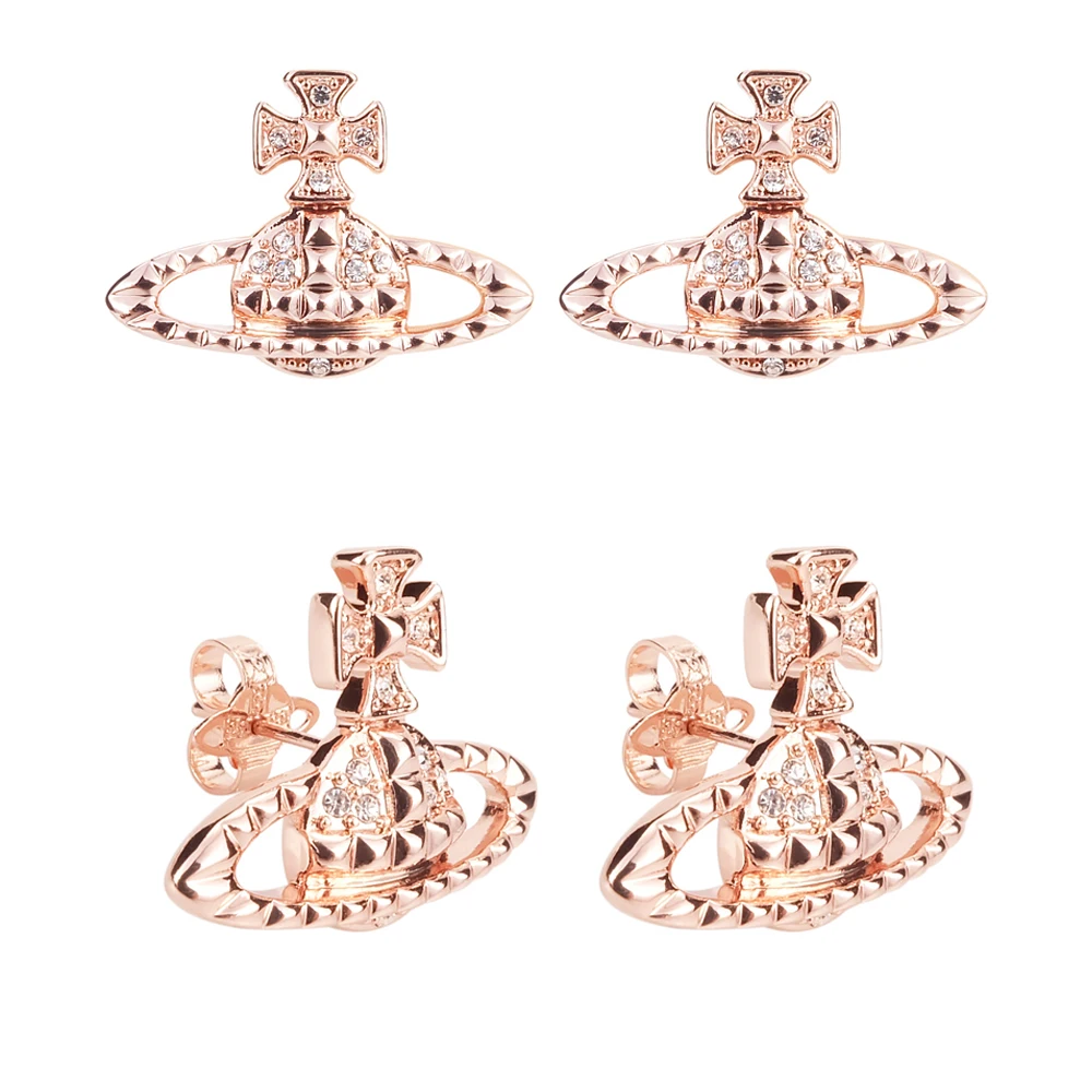 

XIAOJINGLING Punk Gold Rivet Rhombic Saturn Orb Earrings Women Girls Earring Studs