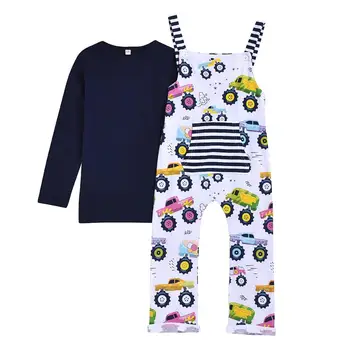 

2020 Spring New Baby Boys Girls Cotton long sleeve t-shirt + Cartoon animal Overall 2PC Clothes set