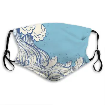 

NYF Doodle Style Wave in The Ocean Sea Soft Color Palette 3D Print Face Mask with Carbon Filters Adjustable for Everyday Life