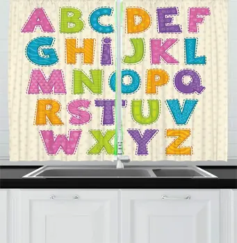 

Alphabet Kitchen Curtains Patchwork Letters in on Pastel Polka Dot Background Composition for Kitchen Cafe Decor