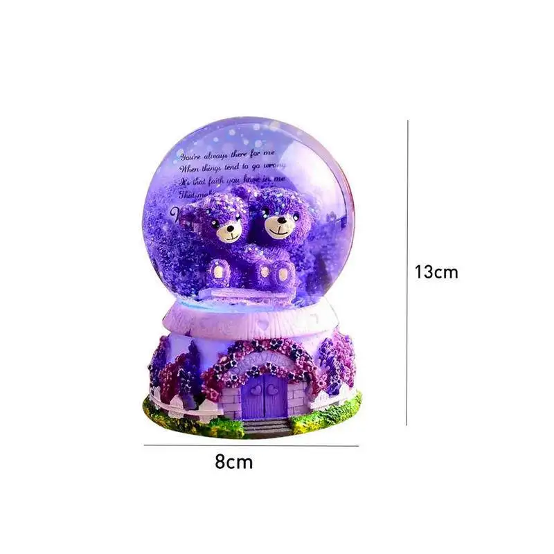 LORONZ Lavender Purple Bear Lover Music Boxes Crystal Snow Globe Music Box With Light Christmas Valentine's Day Girlfriend Gifts