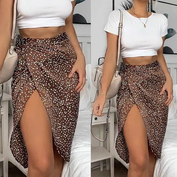 

Summer 2020 for Myka Women Skirt Women Elastic High Waist Thin Ruffled Irregular Pure Color Sexy Creases Long Skirts