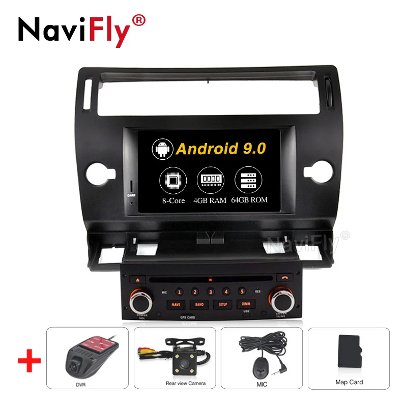NaviFly Android 9,0 Восьмиядерный PX5 автомобильный dvd-плеер для CITROEN C4 2005-2011 4 Гб ram 64 Гб rom Автомобильный gps навигатор Поддержка Wi-Fi - Цвет: 64G camera DVR