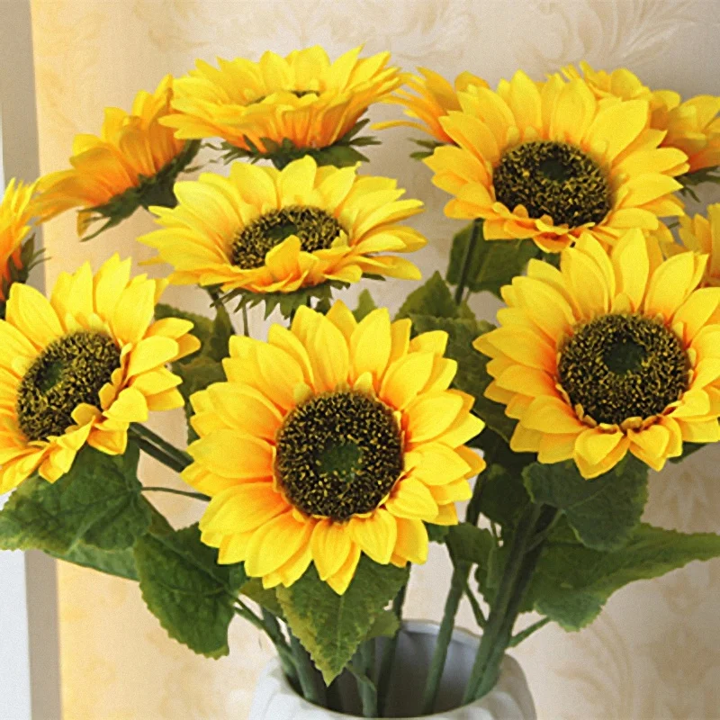 4 Pcs Artificial Sunflowers Big Head Long Stem Artificial Silk Flowers for Home Hotel Office Wedding Party Garden Craft Art Deco