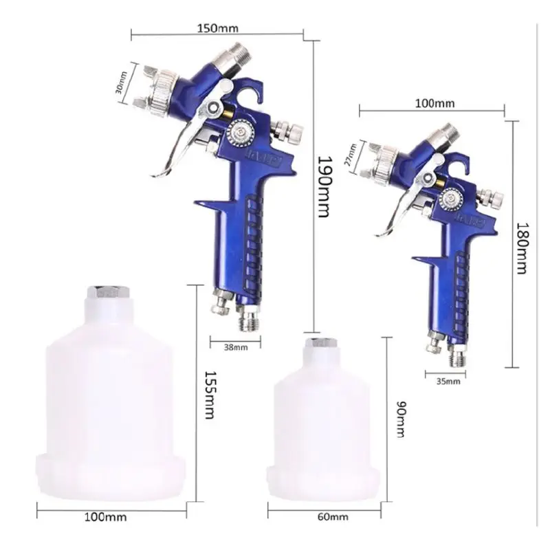 

Paint Spray Gun Set 2 Gravity Sprayers and 2 Plastic Pots Auto Painting Tools L69A