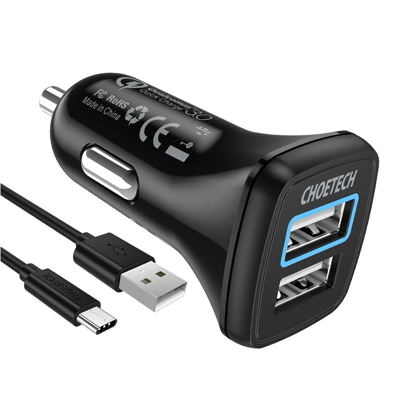 Автомобильное зарядное устройство CHOETECH 30 Вт с двумя usb-портами, быстрая зарядка 3,0, зарядное устройство для мобильного телефона iPhone 11 Pro Max samsung Xiaom huawei, автомобильное зарядное устройство - Тип штекера: With Type C Cable