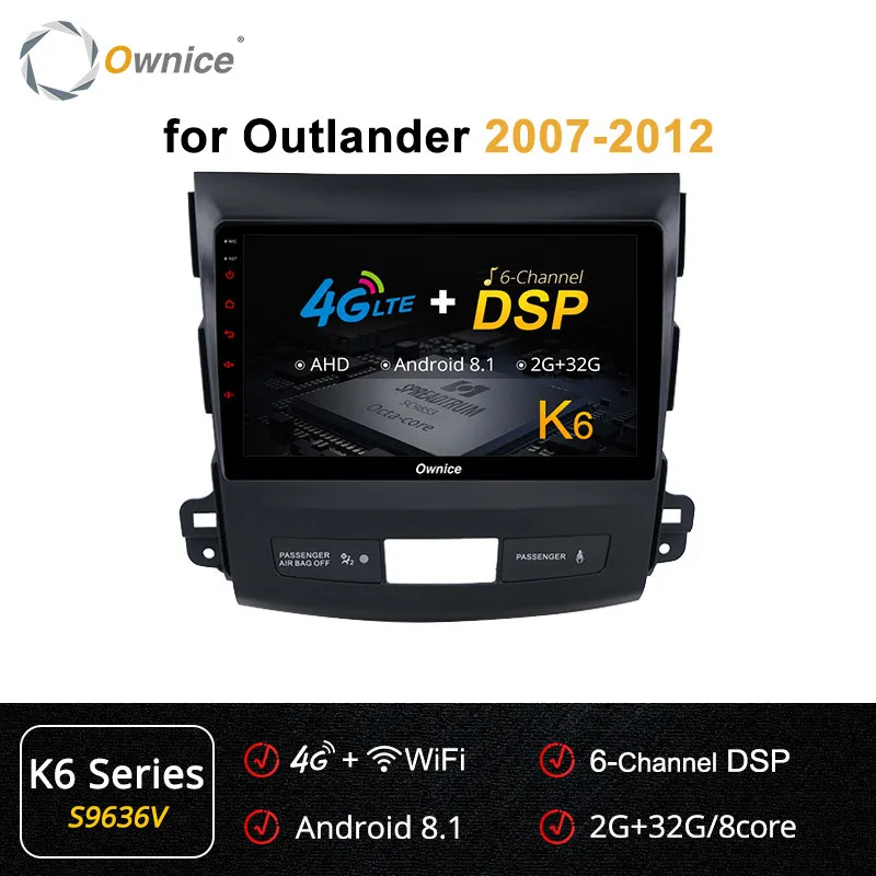 Ownice K1 K2 K3 2 din автомобильный радиоприемник Android 9,0 gps для Mitsubishi Outlander 2007 Поддержка музыки Blutooth DVD Carplay 4G Видео Аудио - Цвет: S9636 K6