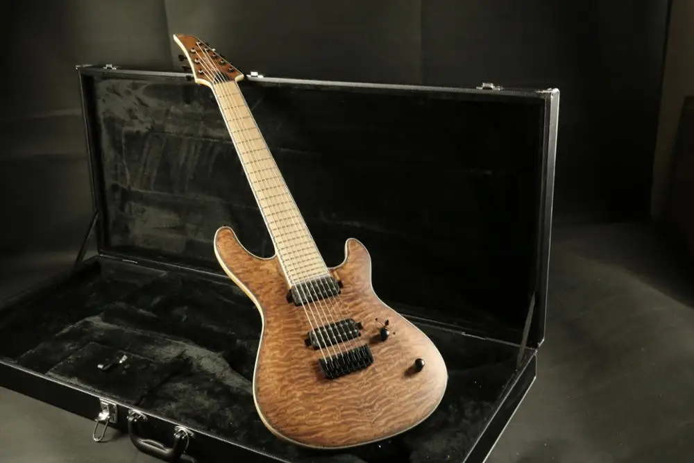

Quality 8string electric guitar guitarra quilted maple top neck through body 8 string guitar arched top guitar free shipping