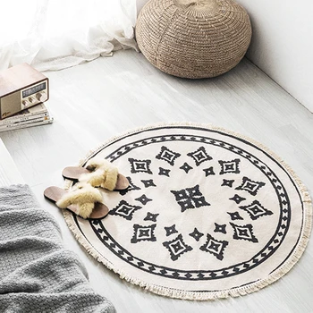 

Nordic Minimalist Retro Cotton Linen Carpet Anti Slip Bedroom Kitchen Sofa Coffee Table Cushion Round Carpet Home Mat 20