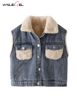 

WLG winter baby boy fanshion cowboy vest kids girls cotton solid streetwear clothes children winter velvet warm waistcoat