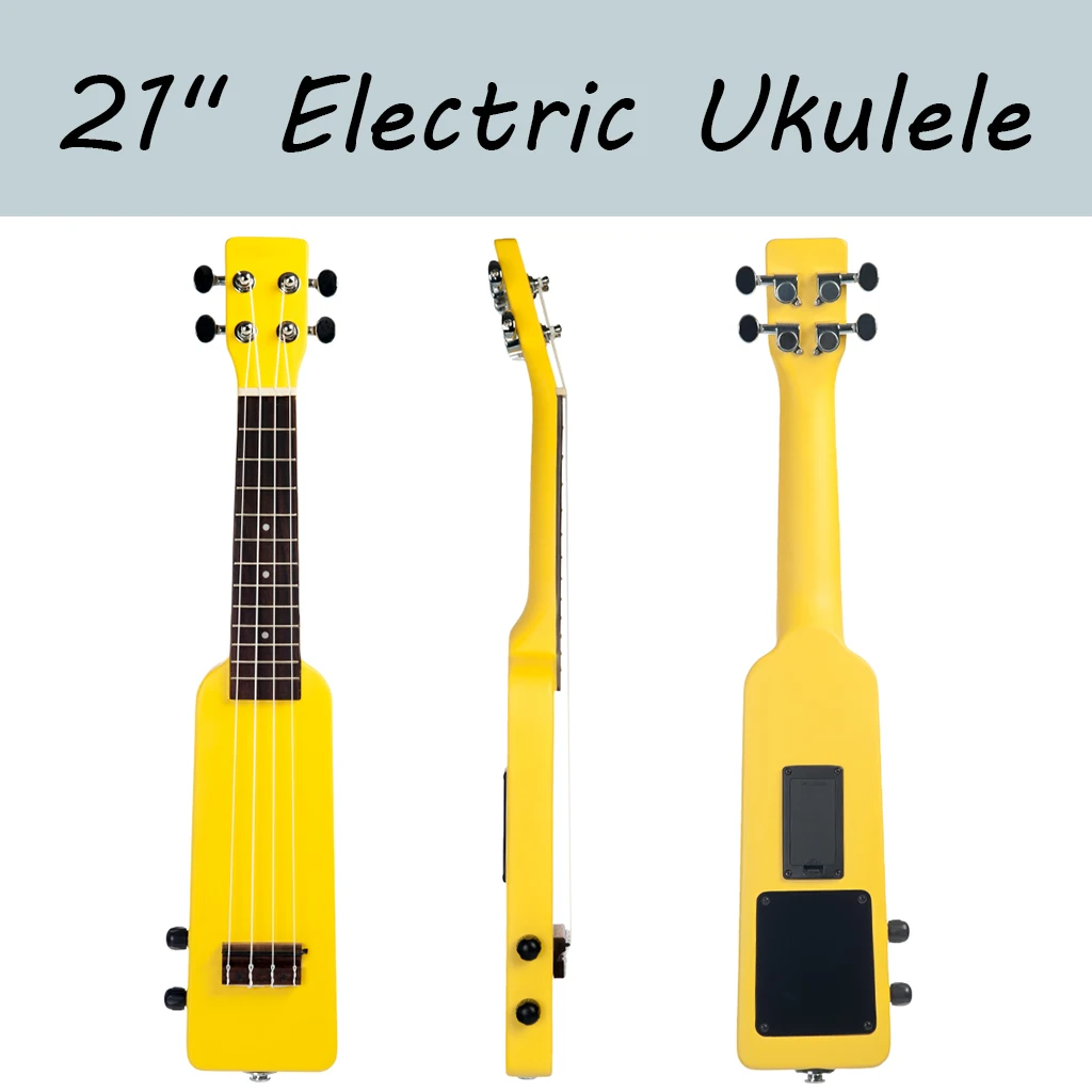 

21" Solid Wood Okoume Electric Ukulele Ukelele W/3.5mm &6.35mm Outputs 4pcs Extra Strings