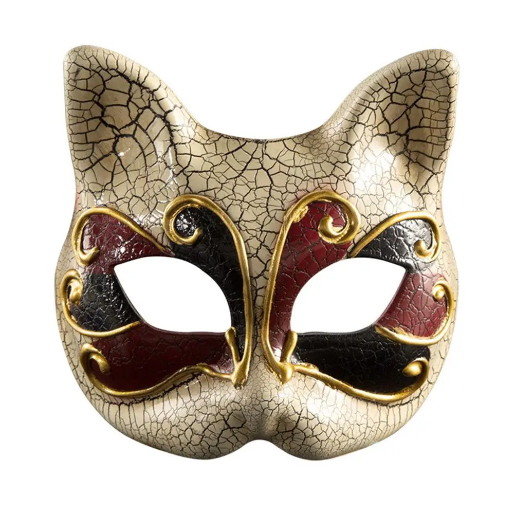 

Halloween Night Party Carnival Children Masquerade Mask Vintage Venetian Checkered Musical Party Mardi Cat Mask Gift For Kids Q3