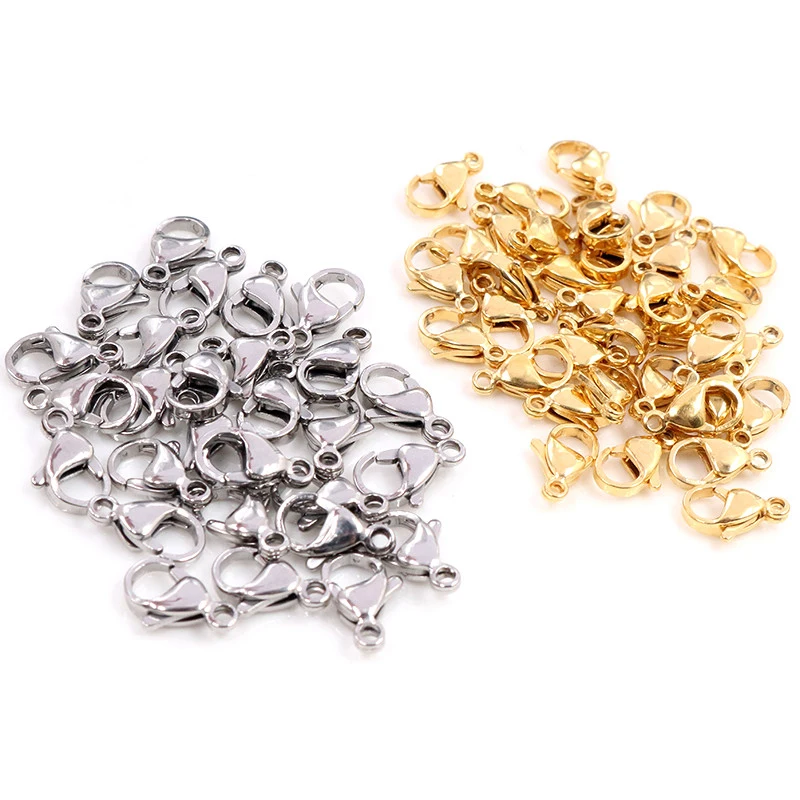 30 unids/lote 10*5mm 12*7mm ganchos de cierre de langosta de acero inoxidable para collar y cadena de pulsera accesorios de joyería de moda DIY