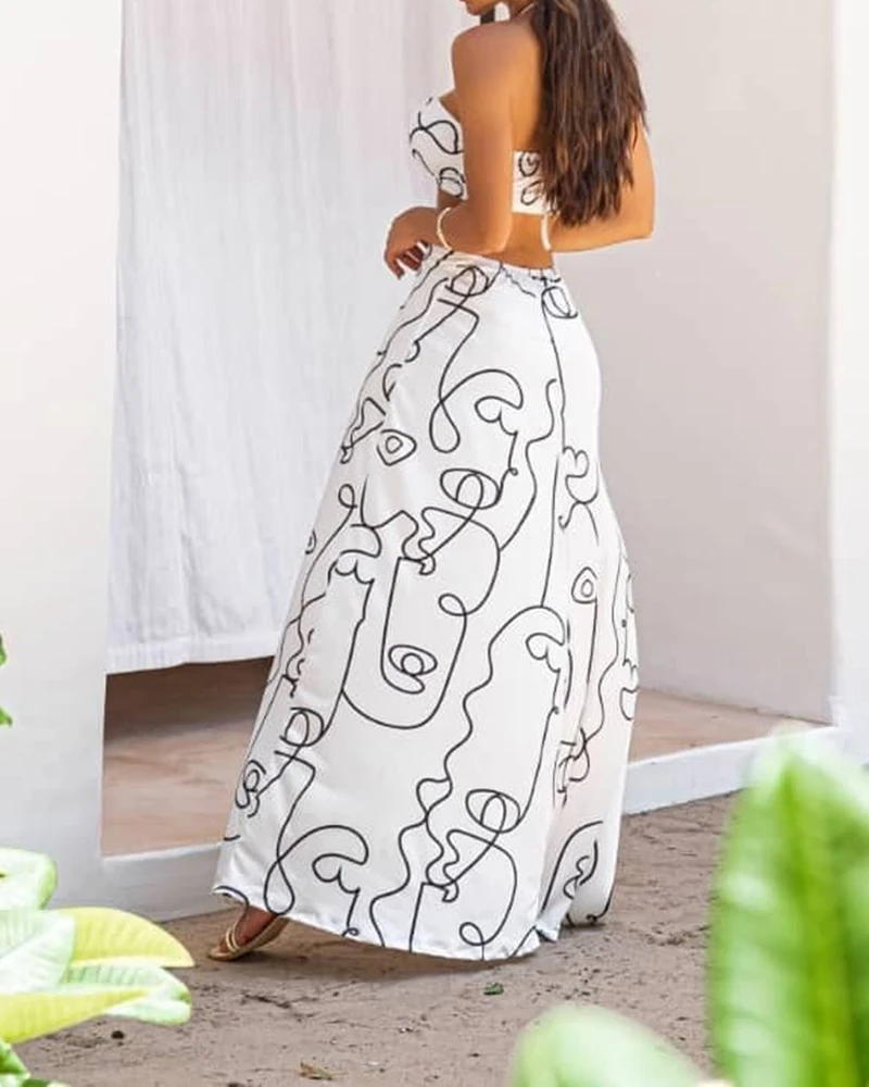 LIYONG Print Sexy Maxi Dress Women Backless Halter Summer Beach Dresses Hollow Out Sleeveless Loose Elegant Party Vestidos 2022