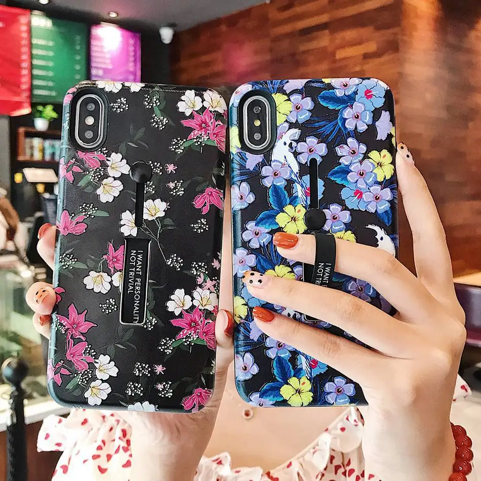 

Axbety Floop Case For iPhone XR 11 Pro X XS Max Fashion 3D Bloom Flower Cover For iPhone 7 6 6s 8 Plus Slim Stand Phone Case