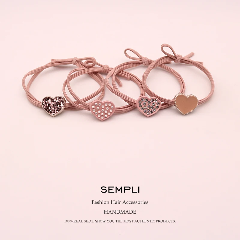 Sempli Pink Color Solid Elastic Hair Bands Love Dog Headband Women Animal Rubber Band Lady Letters Hair Accessories Scrunchie