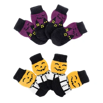 

Halloween Pet Socks Cotton Antiskid Socks Pumpkin Bat Print Claw Protector Halloween Pet Accessories