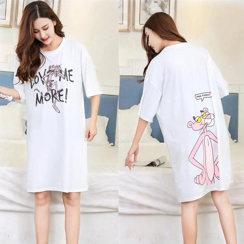

Short Sleeve Nightgown Women's Summer Nightgown White Double-Sided Leopard M-XXL (10.5 Yuan) 2019 New Style