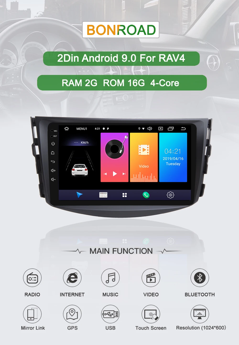 Sale Bonroad  Android 9.0 Car multimedia playr for Toyota rav4 2007 2008 2009 2010 2011 Car DVD GPS Navigation palyer Ram 2G Rom16G 0