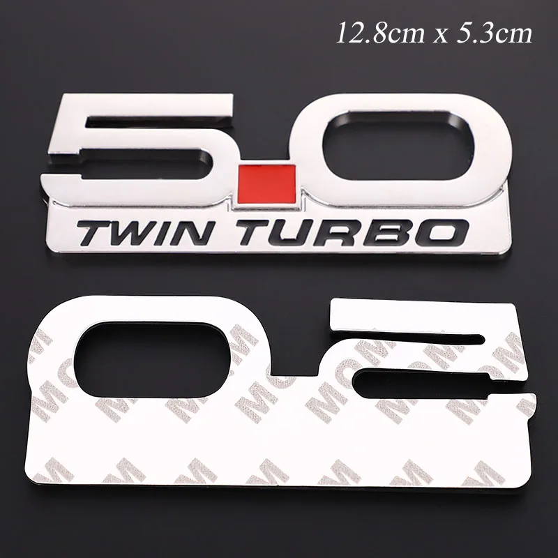 3D металла 5,0 Twin Turbo автомобиля Наклейка на багажник Стикеры наклейки накладка передний капот значок для радиаторной решетки для Ford Focus Mondeo Mustang Ranger