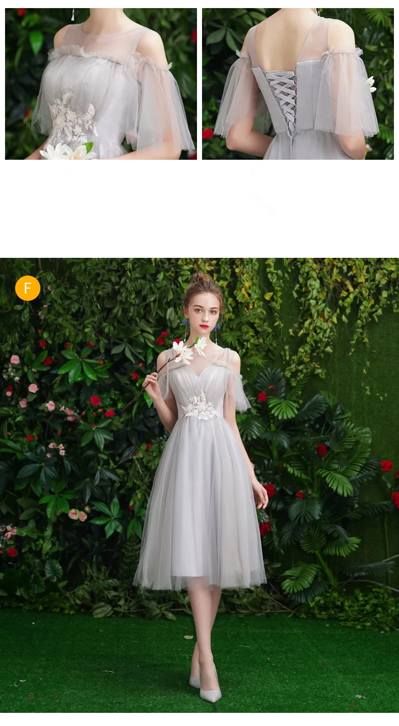 Beauty Emily/6 стилей, кружевное платье подружки невесты с круглым вырезом и аппликацией, фатиновые праздничные платья средней длины для свадьбы, плиссированное платье