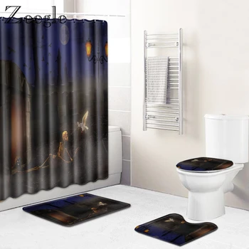 

Zeegle 4pcs Bath Mat Set Bathroom Curtain Toilet Pedestal Rug Foot Mat Toilet Seat Cover Mat Bathroom Doormat Shower Curtain