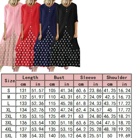 5XL Boho женское элегантное платье с длинными рукавами осеннее женское длинное Макси-кафтан платье свободного кроя в горошек Плюс Размер Vestido
