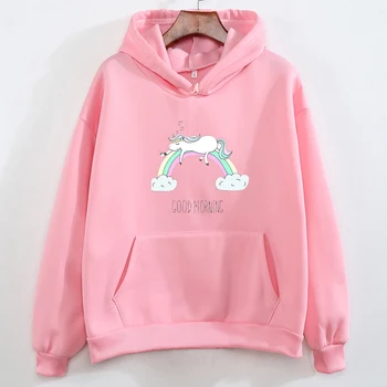 

Rainbow Unicorn Drawing Harajuku Cute Hoodies Women 2020 Winter Aesthetic Sweatshirt Office Lady Pullover Loose Feminino Itself