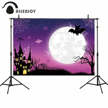 

Allenjoy Halloween Wallpaper Horror Night Castles Bats Moon Spider Webs Trees Forest Backdrop Decorations Festival Party Banners