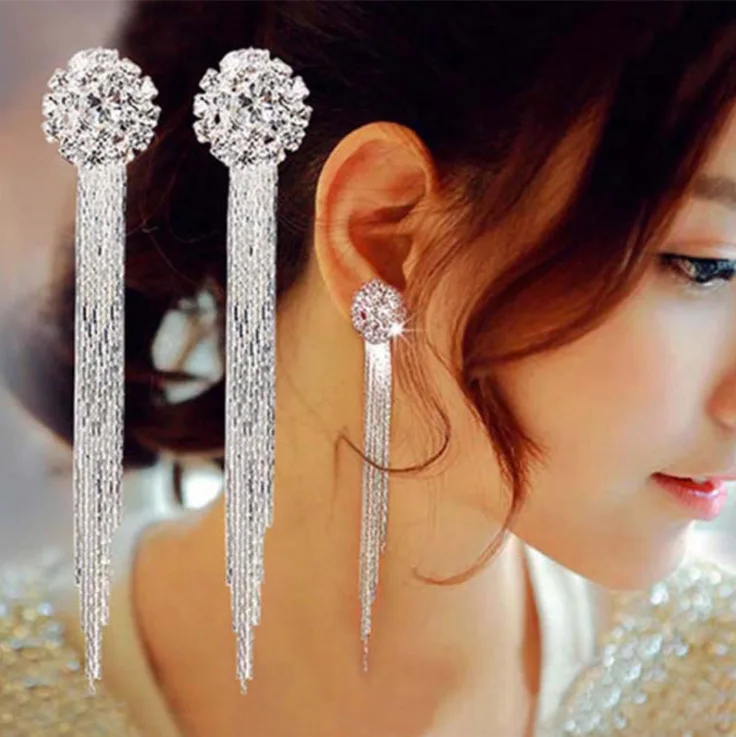 2021 Pendientes Mujer Moda Earings Hot Style Distance Love Fashion Temperament Female Crystal Tassel Earrings Bride | Украшения и