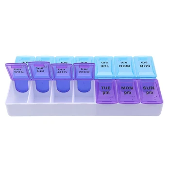 

Weekly 7 Days Pill Medicine Box Holder Storage Organizer Container Case 14 grid Double Row AM PM Plastic Medicine Box Splitters