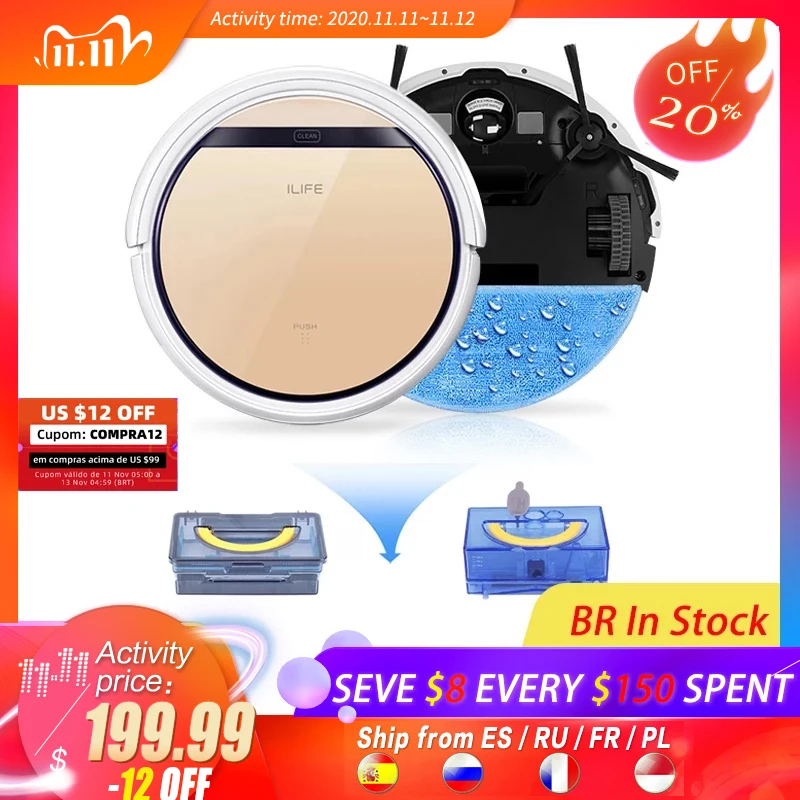 

ILIFE V5sPro Robot Vacuum Cleaners Wet Mopping Pet hair And Hard Floor Automatic Powerful Suction Ultra Thin Disinfection