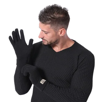 

Winter Men\\'s Touch Screen Wool Gloves Camping Cycling Windproof Gloves Plus Velvet Thickening Outdoor Cold Warm Gloves Knit