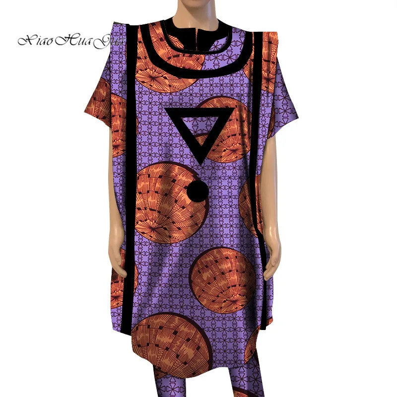 Dashiki Bazin Riche Ankara комплект из 3 предметов, короткий рукав, пальто и брюки, халат, африканская Повседневная Традиционная рубашка "Дашики", мужская одежда WYN566