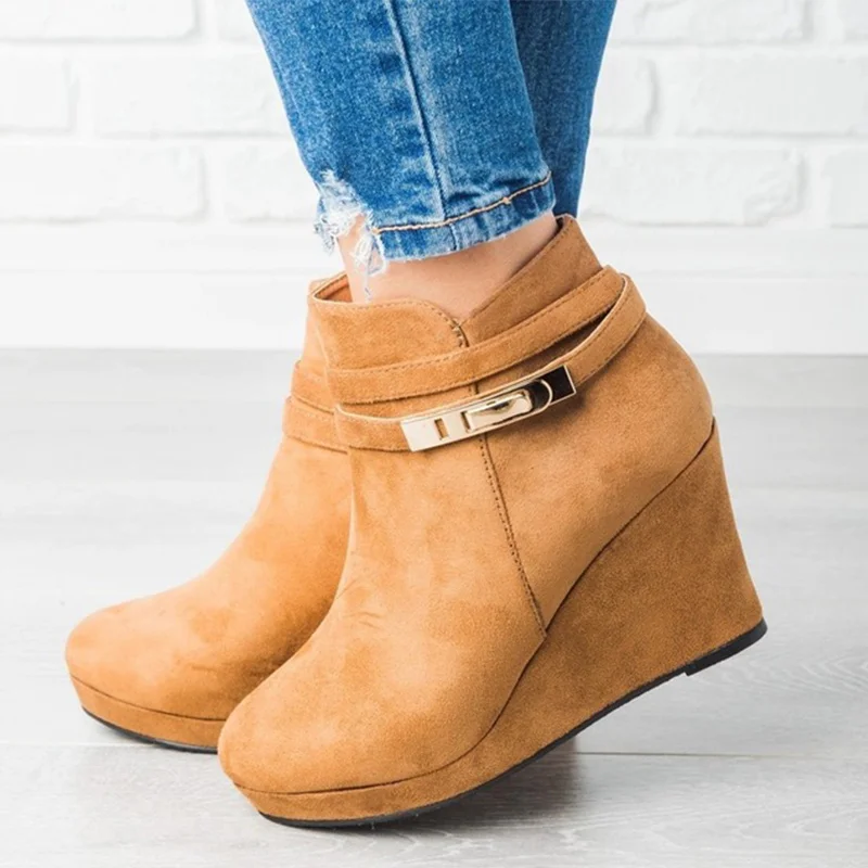 

Women's High Boots Wedges Heels Woman 2020 Ankle Boot Female Fashion Zip Ladies Short Shoes Footwear Winter Pumps Plus Size 43