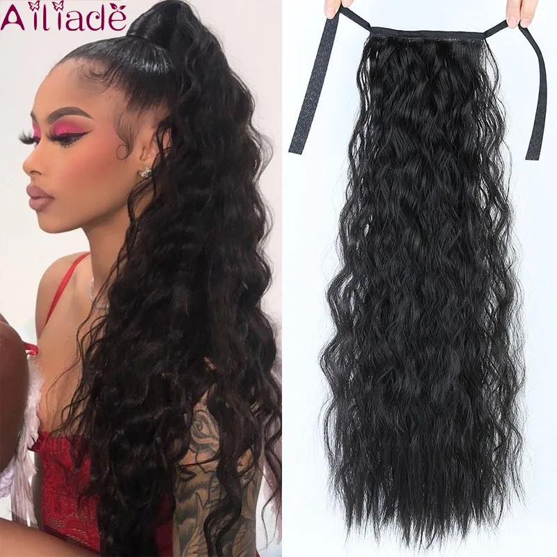 

AILIADE 22inch Curly Ponytail Hairpiece Heat Resistant Synthetic Hair Tail Clip Long Drawstring Ponytail Clip Hair Extensions