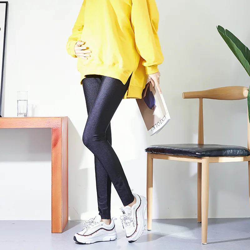 Plus Size 2XL Pregnant Women Shiny Summer Thin Leggings Maternity Spring Autumn Bright Neon Body Shaping Slim Pencil Legging