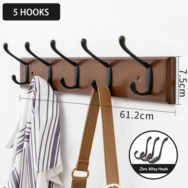 Nordic Fashion Home Decor Coat Hook Organizer Double Hooks Hallway Bedroom Door Hat Clothes Rack Hanger Kitchen Toilet Wall Hook Brown 5 Hooks