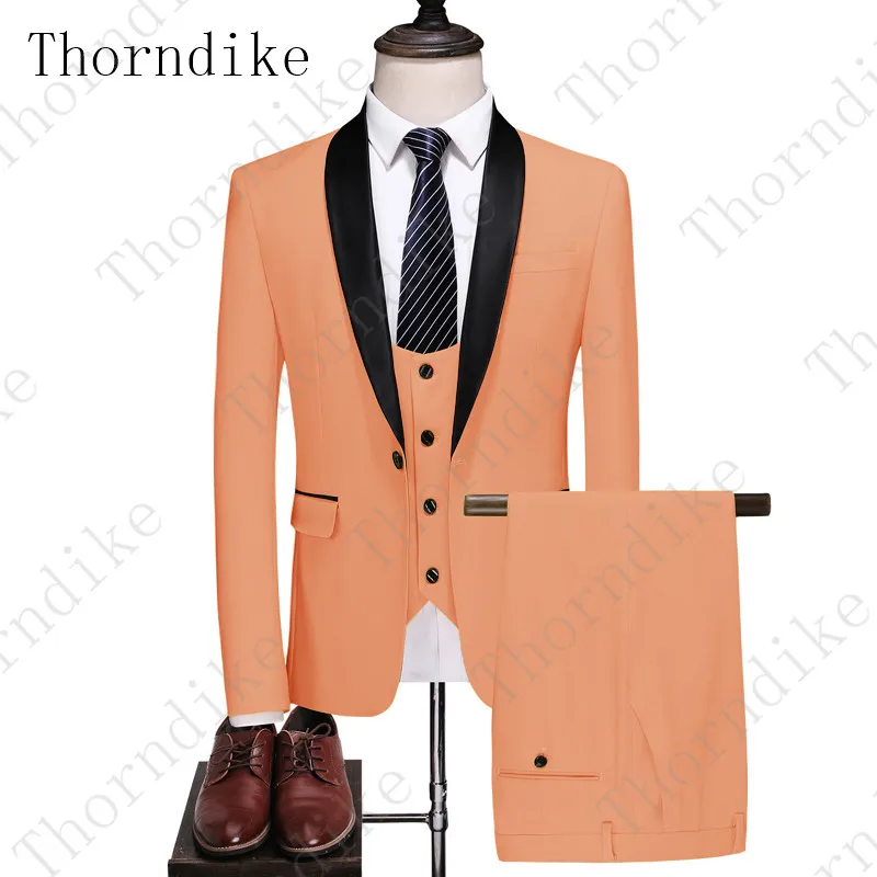 Thorndike, Новое поступление, мужской костюм для свадьбы, лучший мужской смокинг, комплект из 3 предметов(пиджак+ жилет+ брюки), выпускной ужин, Terno Masculino