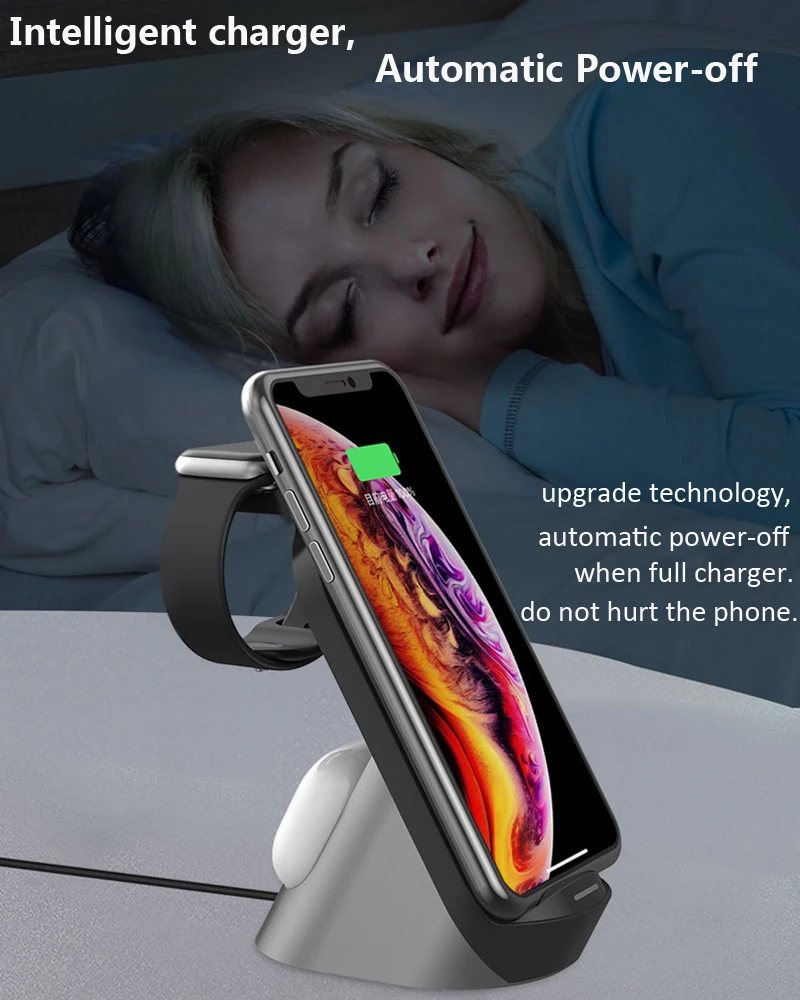 Suporte de Carregador sem Fio Rápida para o Iphone 3 em 1 3 para Airpods Carga xr Apple Assista 5 4 Pro Carregador Rápido Doca Estação 15w 11 x xs 6 High Quality Telefonia e Comunicação